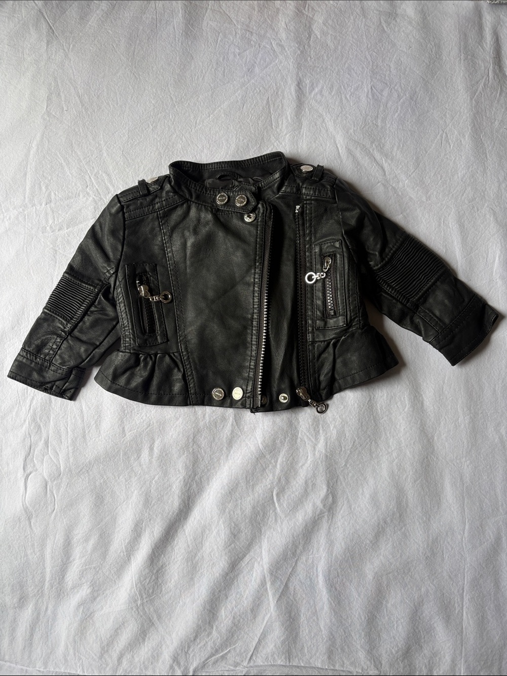 Urban Republic Black Faux Leather Girls Moto Jacket with Peplum